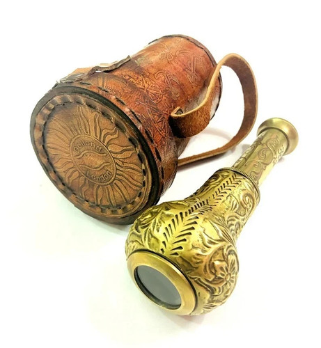 Messing teleskop mit lederetui - messing,